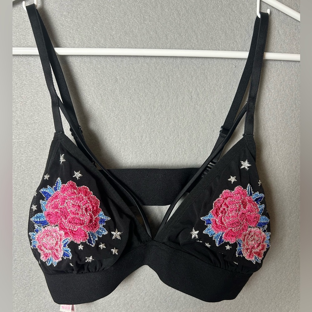PINK Victoria’s Secret Floral‎ Triangle Bralette Feminine Sexy Pinup Sz L